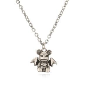 18K White Gold Batman Theme Teddy Bear Necklace Punk Streetwear No Fade Unisex